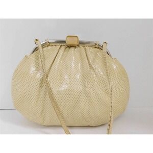 Judith‎ Leiber Beige Karung Leather Pink Quartz Clutch Shoulder Bag